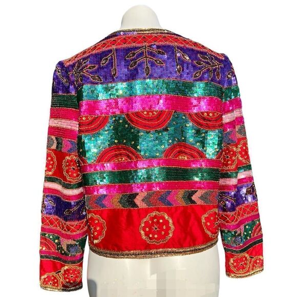 Leslie Fay Evenings Red Silk Sequin And Bead Blazer Size Large - Picture 4 of 13